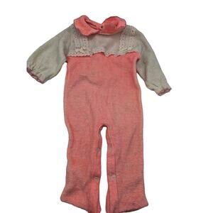 Vintage 1970s Kleinerts Baby Girl Sz 3-6M Terrycloth One Piece Outfit Pink White